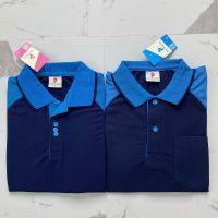 เสื้อโปโลผู้ชาย Men Polo Shirt Plain Polo T Shirt Soft Pique Short Sleeve Tops For Men Side Vents สีกรมท่า แขนฟ้า เนื้อผ้านุ่ม สวมใส่สบาย ซึ่งมีทั้งแบบชาย และแบบผู้หญิง