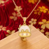 [COD] Yuanbao cattle sand gold necklace womens gold-plated inlaid imitation natural jade pendant temperament collarbone chain zodiac gift