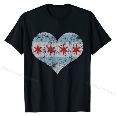 Vintage Flag of Chicago Heart Home Men Women Kids T-Shirt Cotton Tops Shirt Normal Cute Casual Tshirts