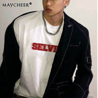 MAYCHEER   เสื้อสวมหัวแขนสั้นผู้ชายพิมพ์ลายสัญลักษณ์เสื้อยืดกีฬาผู้ชายแบบหลวมและลำลองเสื้อยืดคอกลม