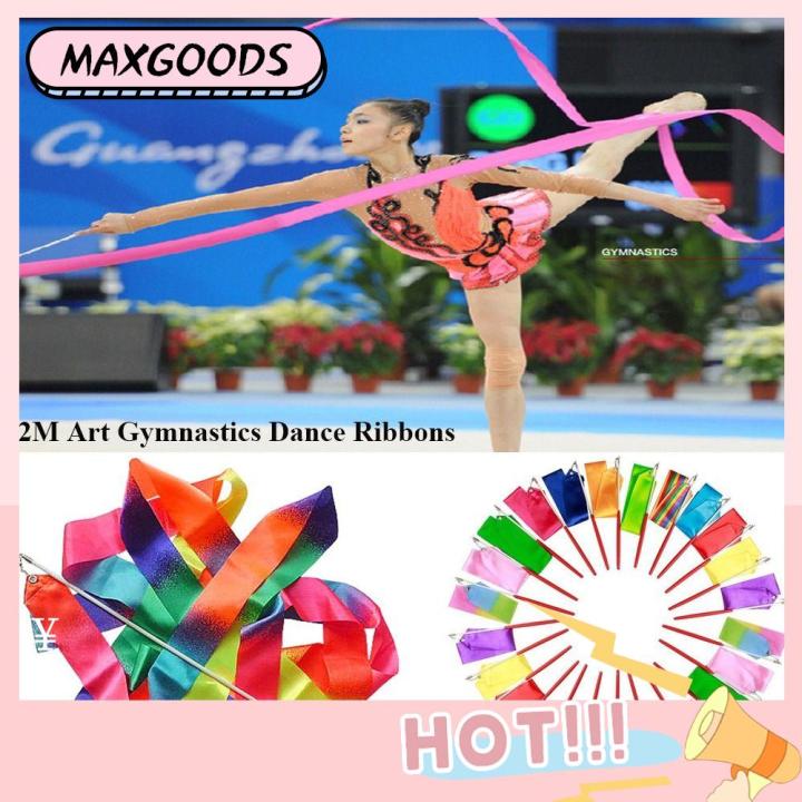 Maxg 10 Colors Rainbow Stick Twirling Rod Ballet Streamer Dance Ribbon Rhythmic Art Training 9715
