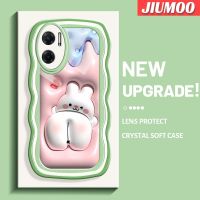 JIUMOO เคสสำหรับ Xiaomi MI Xiaomi MI Redmi 10 5G Note 11E 5G Redmi 11 Prime 3D การ์ตูนกระต่ายสีขาวตัวเล็กๆสีคลื่นลูกโปร่งใสกันกระแทกนิ่มเคสมือถือปลอกซิลิโคน TPU ฝาครอบป้องกันกล้อง