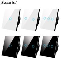 ﹍▨ Szaoju EU Touch Switch AC100-240V Power Led Panel Wall Lamp Light Switches Crystal Glass Sensor Switches 1/2/3 Gang Interruttore