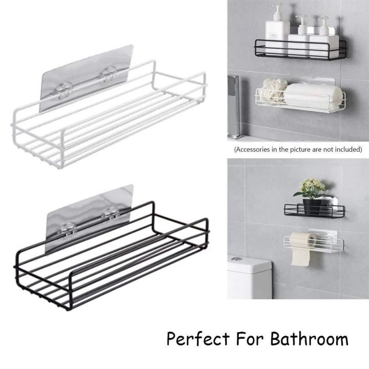 Wall Mounted Bathroom Shelves Floating Shelf Shower Hanging Basket Shampoo  Holder WC Accessories Kitchen Seasoning Storage