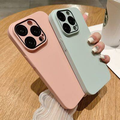 เคสบางพิเศษสีด้านเคสโทรศัพท์สีลูกกวาดสำหรับ iPhone 15 14 13 12 Pro Max 14 15 Plus เคสหลัง PC แบบแข็งป้องกันเลนส์ Kaca Full