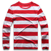 Red White Striped Long Sleeve T Shirts Tees for Men Round Neck Colorful Black White Stripes Men Casual