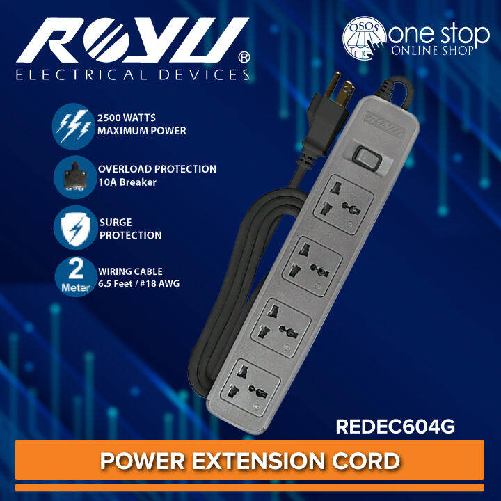Royu Power Extension Cord Cable Wire Overload and with Surge Protection