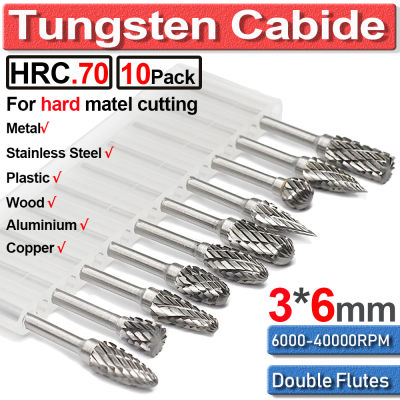 10 Pcsset 6mm Tungsten Carbide Double Cut Rotary Point Burr 18