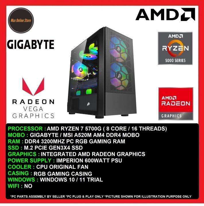 Gaming PC Desktop AMD Ryzen 7 5700G/8GB/16GB/256GB SSD/512GB SSD/Vega