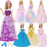 3 Pcs/Set Doll Dress Fashion Princess Gown Pink Crown Shoes High Heels Party Ball Outfit Clothes for Barbie Doll Accessories Toy