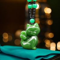 Green Jade Cat Pendant Necklace Charm Jewelry Chinese Jadeite Amulet Women Carved Fashion Natural Hand Gifts for Men