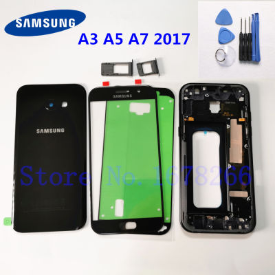 SAMSUNG Galaxy A3 A5 A7 2017 A320 A520 A720 Full Housing Case Glass Back Cover + Front Screen Glass Lens + Middle Frame A520F