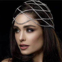 A28 Silver Gold Mesh Bridal Headband Crystal Headpiece Cap Hat Jewelry Crystal Head Chain Party Headdress Bohemian Ornament