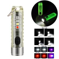 Mini Keychain Flashlight Multifunctional 400lm High Brightness Usb C Rechargeable Magnetic Torch Camping Light Dropship