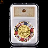 World WWII Arromanches Utah D-Day 70th Anniversary Gold Euro Military Souvenirs Challenge Coins And Gift Collection W/Holder