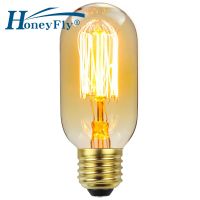 หลอด T45 Honeyfly E27หลอดไฟ LED Lampu Hias โบราณขนาด220V 40W สีเหลืองอำพันหลอดไฟรีโทร LED โคมไฟวินเทจ