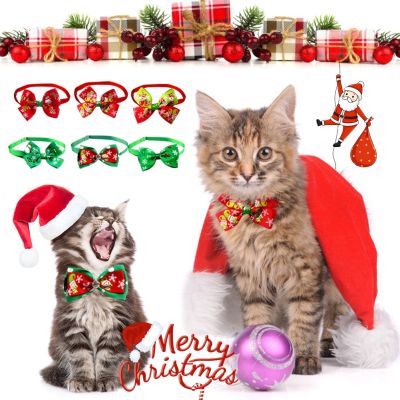 Christmas Cat Dog Collar Holiday Cat Dog Bow Tie Adjustable Neck Strap Cat Dog Grooming Accessorie Puppy Kitten Cat Dog Necklace