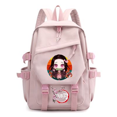 Large Capacity Backpacks Demon Slayer Nezuko Anime Canva Bag Kimetsu No Yaiba Trekking Shoulders Bag Girls Kpop Y2k Camping Bag