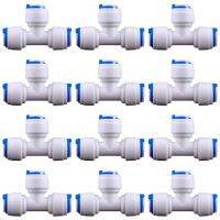 12pcs TEE 3 WAY Quick Connect Push to Fit ท่อน้ำข้อต่อ 1/4 นิ้ว OD T-Type อะแดปเตอร์สำหรับน้ำ RO เครื่องกดน้ำกรองต่อท่อข้อต่อ