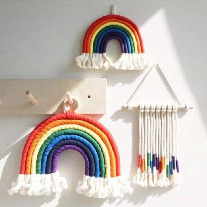 Ins Style Rainbow Woven Hanging Ornament Handmade Tapestry Nursery ...