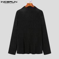 Incerun เสื้อยืดลําลองสําหรับผู้ชายแขนยาวสไตล์เรียบง่าย