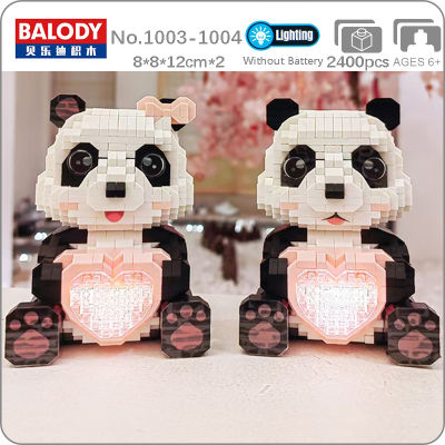 PZ Animal World Panda Boy Girl Love Heart Bag Bow Doll LED Light Mini Diamond Blocks Bricks Building Toy For Children No