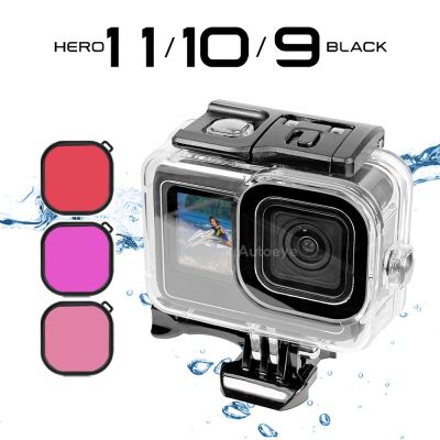 ซองกันน้ำ60เมตรสำหรับ Gopro Hero 11 10 9 Black กางเกงในดำน้ำปลอกหุ้มตัวป้องกันสีแดงสีม่วงฟิลเตอร์ Go Pro