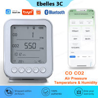 ERTU ใหม่ Tuya สมาร์ทโฮมเครื่องหน้าจอที่มีคุณภาพอากาศ CO2เซนเซอร์วัดความดันเครื่องวัดอุณหภูมิความชื้นร่วมพร้อมจอแอลซีดี5 In 1บลูทูธขายดีควบคุมแอปชีวิตอัจฉริยะ