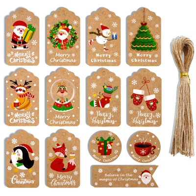 【cw】4850Pcs Merry Christmas Kraft Paper Tags DIY Handmade Gift Wrapping Paper Labels Santa Claus Hang Tag Ornaments New Year Decor