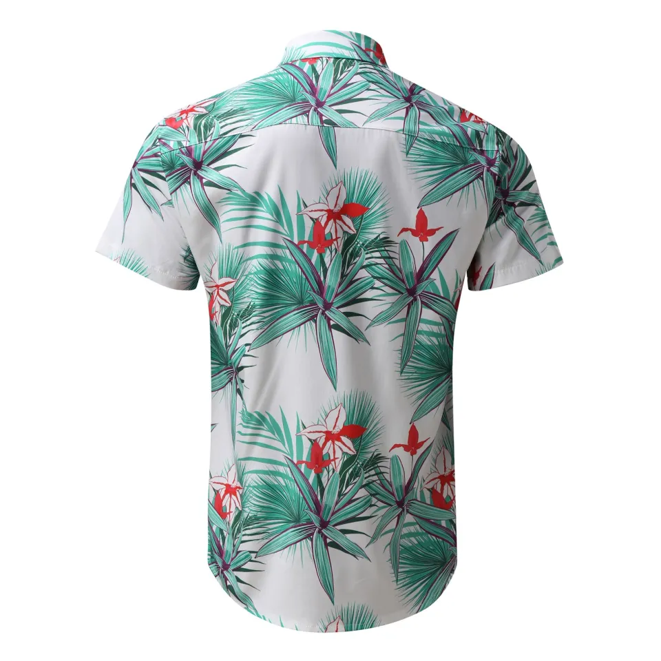 Mens Spring Summer Shirts Casual Hawaiian Beach Tropical ButtonUp