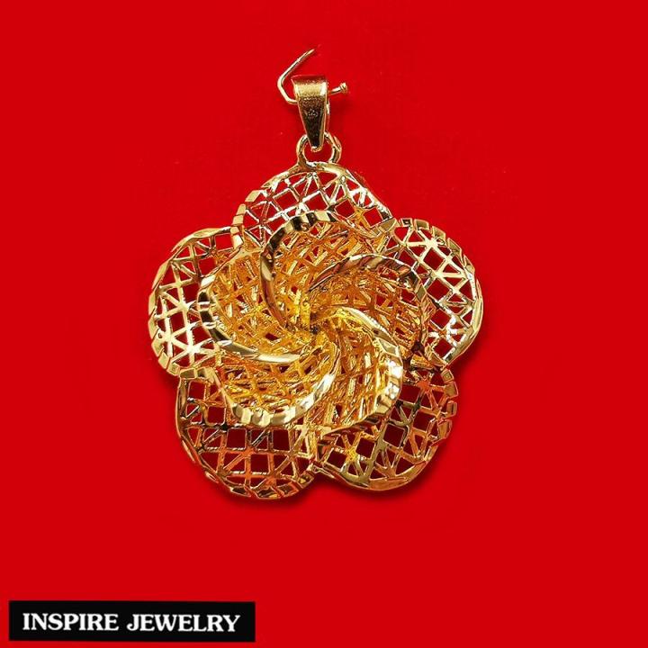 inspire-jewelry-จี้ทองรูปดอกไม้-หุ้มทองแท้-24k-หรู-ขนาด-3-x-3-cm-พร้อมถุงกำมะหยี่