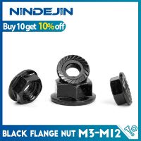 NINDEJIN Black Flange Nut 5-55pcs Carbon Steel Metric Hexagon Nut M3 M4 M5 M6 M8 M10 M12 Serrated Lock Nut Spinlock Hexagon Nut Nails  Screws Fastener