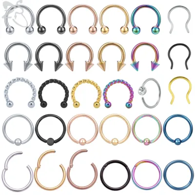ZS 1 PC Colored 316L Stainless Steel Nose Ring 16g 14g Clickr Septum Rings Tragus Cartilage Helix Lip Piercing Jewelry 6/8/10MM