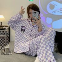 COD SDFGDERGRER Spring and Autumn Ins Cartoon Japanese System Sanrio Pajamas Female Creative Plaid Kulomi Print Korean Casual Long-sleeved Pants Home Wear Set Out