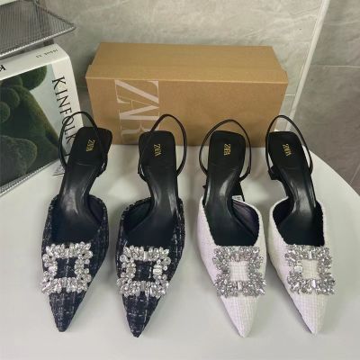ZA new product 23 high-heeled womens shoes show mouth pnted toe we splicg sqre le rhie decoratn back strap sls women