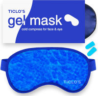 Ticlos Gel Eye Mask - Cooling Ice Cold Compress Pad - Relax &amp; Massage Your Tired, Puffy Eyes, Headaches, Face &amp; Dark Circles - Bonus Silk Sleep Mask