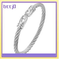 BTTJ0 เหล็กไร้สนิม สร้อยข้อมือถักเป็นปม สายเคเบิลปม ถักแบบถัก กำไลโซ่ ง่ายๆ เครื่องประดับอัญมณีอัญมณี กำไลข้อมือคู่ สำหรับผู้หญิง