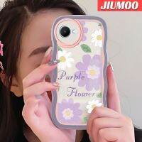 JIUMOO เคสสำหรับ Realme C30 C30s Narzo 50i ดอกไม้สีม่วงแฟชั่นลายการ์ตูนสร้างสรรค์เป็นลอนขอบเคสโทรศัพท์แบบใสซิลิโคนกล่องกันกระแทกเคสนิ่มโปร่งใสป้องกันเลนส์กล้อง