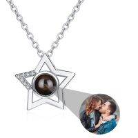 ∈❆  Gifts Custom Photo Name Projection Necklace 925 Star Pendant Language I You Couplle Jewelry