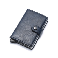 【CW】New Blocking Men Credit Card Holder Vintage Leather Bank Card Wallet Double Metal Automatic Business CardHolder for Male Unisex