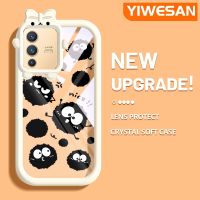 YIWESAN เคสสำหรับ VIVO V23 5G S12 5G V23i 5G เคสการ์ตูนมอนสเตอร์สีดำน่ารักสีสันสดใสมาการองนิ่มกันกระแทกเคสโทรศัพท์ซิลิโคนใสสร้างสรรค์เคสป้องกันเลนส์กล้องปิศาจที่น่ารัก