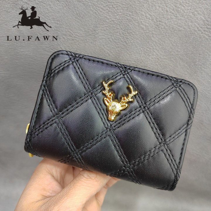 lufawnกระเป๋าใส่บัตรเครดิต-dompet-koin-แบบบางปิดบล็อกกระเป๋าสตางค์หนังสำหรับผู้หญิงพร้อมกระเป๋าซิป-0999