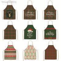 ◑△☫ Christmas series striped plaid cotton and linen anti-fouling apron adult children kitchen housework cleaning apron smock