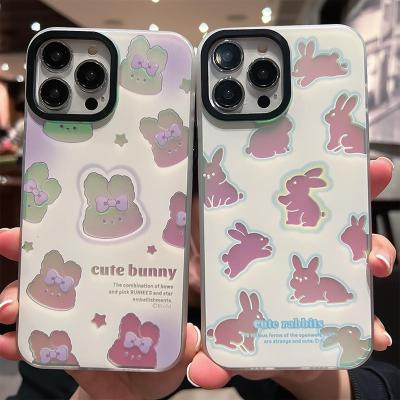 【สำหรับ iPhone】เลเซอร์ไล่โทนสี IMD เคสกันกระแทก รุ่น for iPhone 14 13Pro Max Plus 13 12 11 XSMax XR X XS 8 7Plus SE 2022กับลายกระต่าย