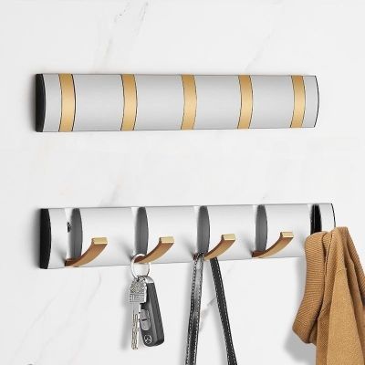 Wall Hook Folding Towel Hanger Clothes Robe Rack Coat Holder For Bathroom Bedroom Hallway Kitchen Shower Accessories Back Gold
