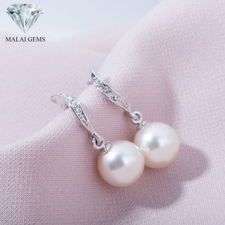 malai-gems-ต่างหูมุก-เงินแท้-silver-925-เพชรสวิส-cz-เคลือบทองคำขาว-รุ่น-11008977-แถมกล่อง-ต่างหูเพชร-ต่างหูเงินแท้