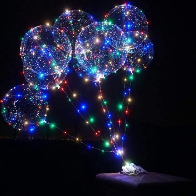 SUPERRR ส่องสว่าง โปร่งใส ไฟ LED ด้วยไม้ ตกแต่งงานแต่งงานงานเลี้ยงวันเกิด ของเล่นเด็ก บอลลูนไฟ ลูกโป่งฟอง ลูกโป่ง Bobo