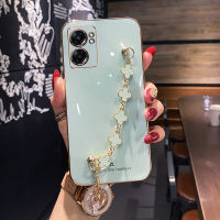 Maitus เคส Realme 9 4G / Realme 9 Pro / Realme 9 Pro + / Realme 9i สร้อยข้อมือโคลเวอร์สี่แฉกสุดหรูกรอบสี่เหลี่ยมเคลือบ6D เงากรอบเคสมือถือป้องกันซิลิโคนด้านหลัง