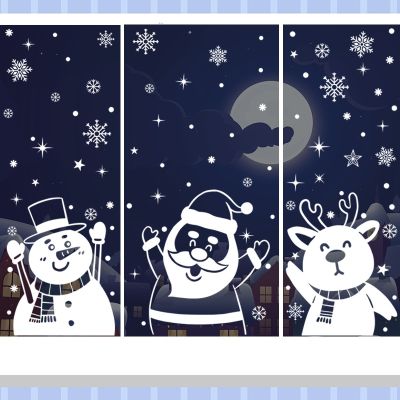 Christmas Pure White Window Stickers Snowman Elk Snowflake Electrostatic Stickers Santa Stickers Merry Christmas Decor For Home