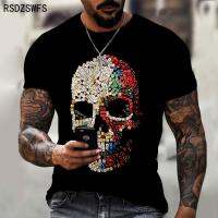 Summer Mens Short-Sleeved Sports T-Shirt Large Size Round Neck Skull 3D Printing Casual Street Hip Hop Breathable Men Clothing